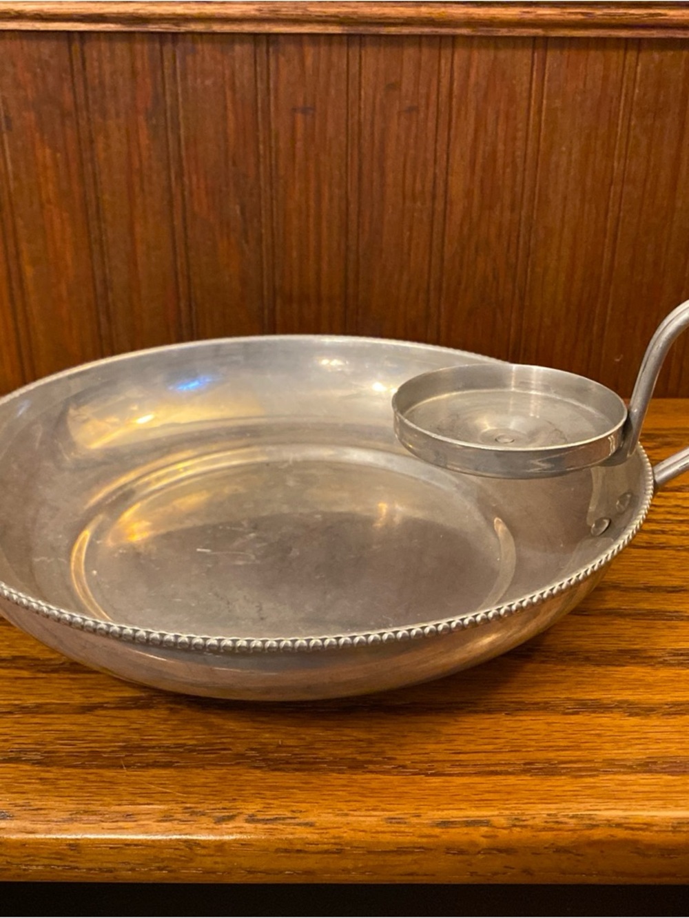 Vintage Aluminum Chip and Dip Serving Tray with Handle and Cup - 9 inches